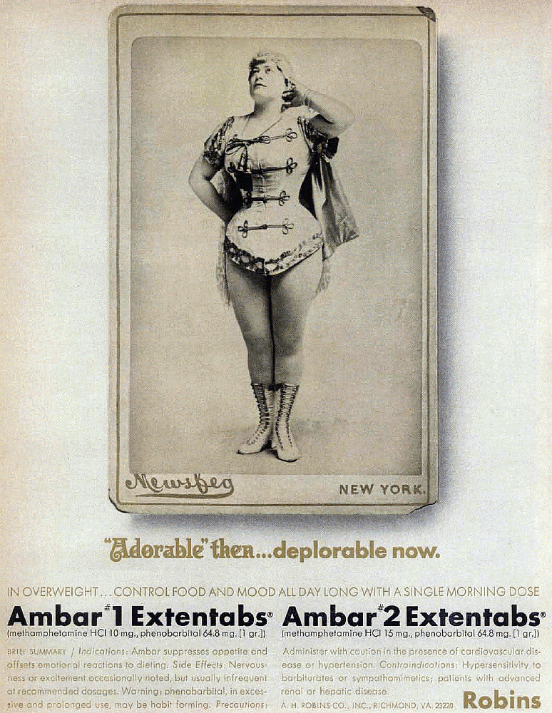 Adorable then... deplorable now. In overweight, control food and mood with a single morning dose of Ambar methamphetamine and phenobarbital.