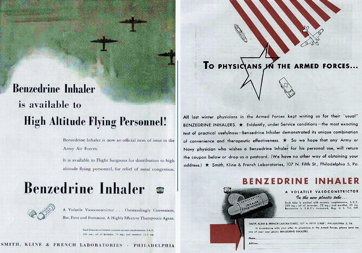 amphetamine boosts performance in tests of simple repetitive tasks but reduces performance in complex tasks through poor judgment inappropriate perseverance and overly optimistic self-evaluation: we hope any Army or Navy physician who wishes a Benzedrine Inhaler for his personal use will return the coupon below - effects of usage include addiction, psychotic behavior and brain damage