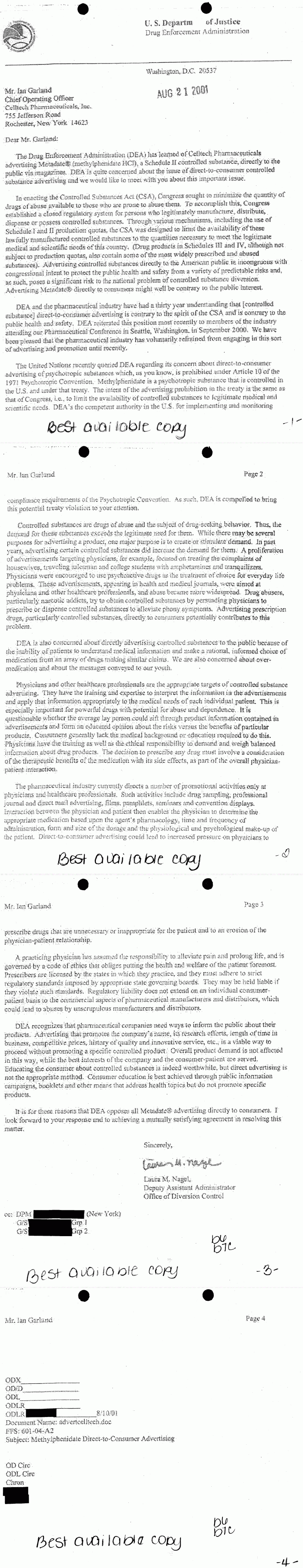 Cease-and-Desist letter from the U.S. DEA.