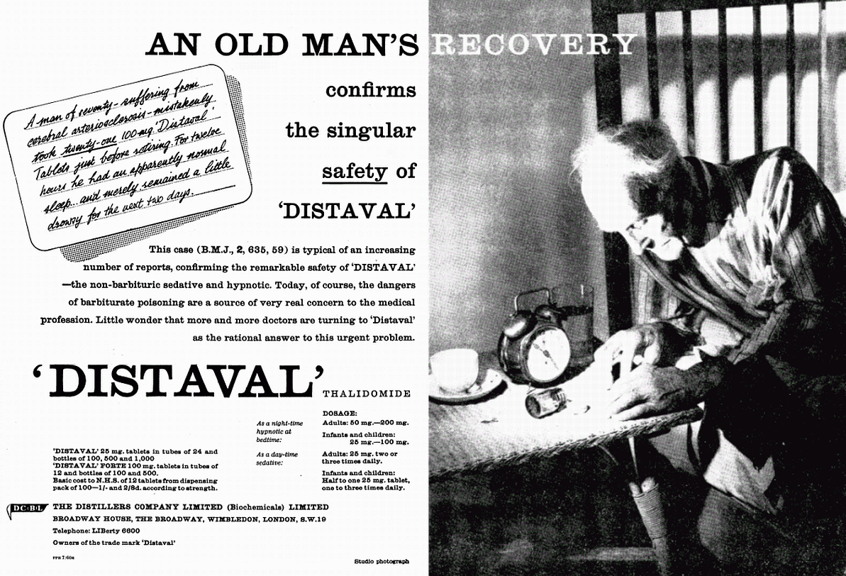 A man of seventy mistakenly took 21 Distaval thalidomide tablets.  He had an apparently normal sleep and merely remained a little drowsy for the next two days.