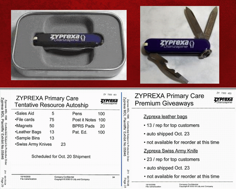 zyprexa swiss army knife ~ 23 per rep for top customers